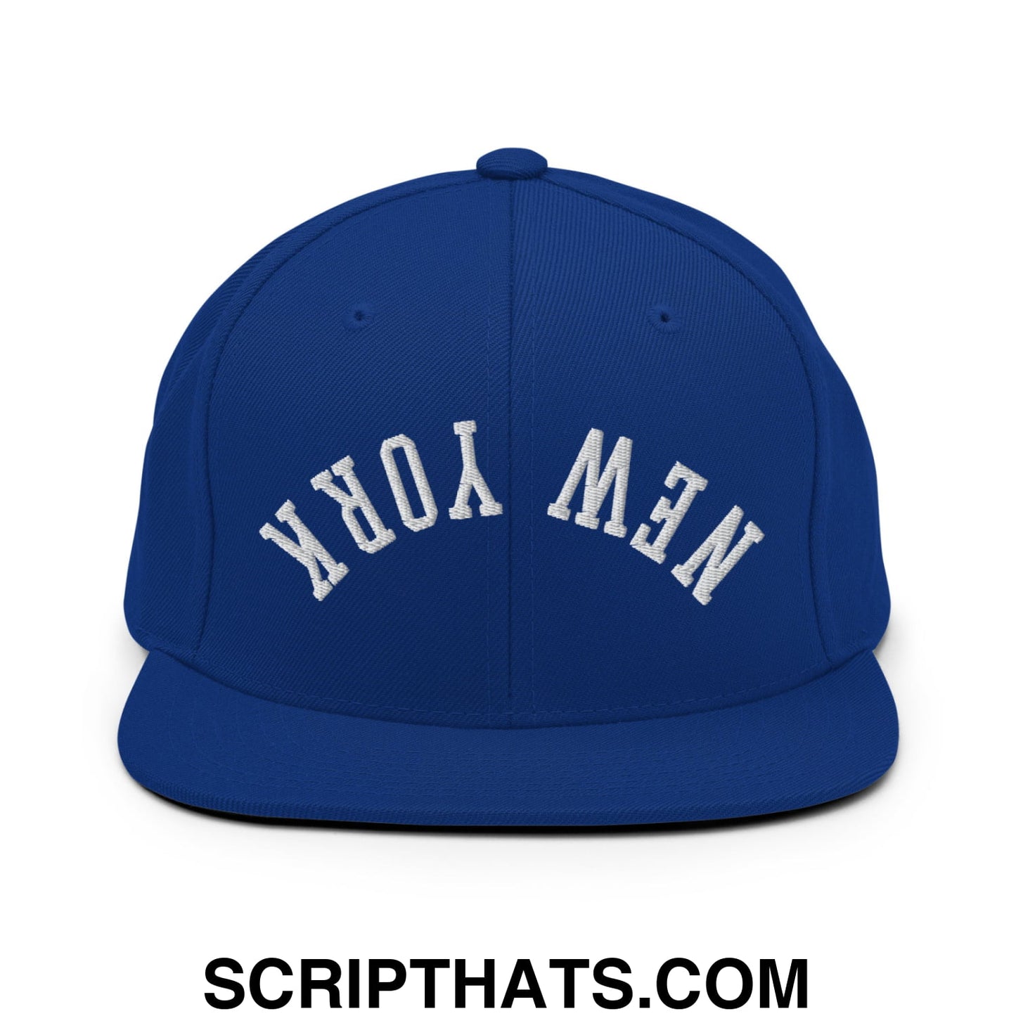 Upside Down New York Embroidered Flat Bill Brim Snapback Hat Royal Blue