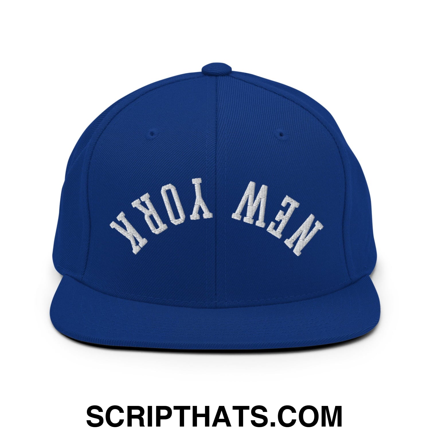 Upside Down New York Embroidered Flat Bill Brim Snapback Hat Royal Blue