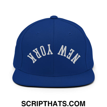 Upside Down New York Embroidered Flat Bill Brim Snapback Hat Royal Blue