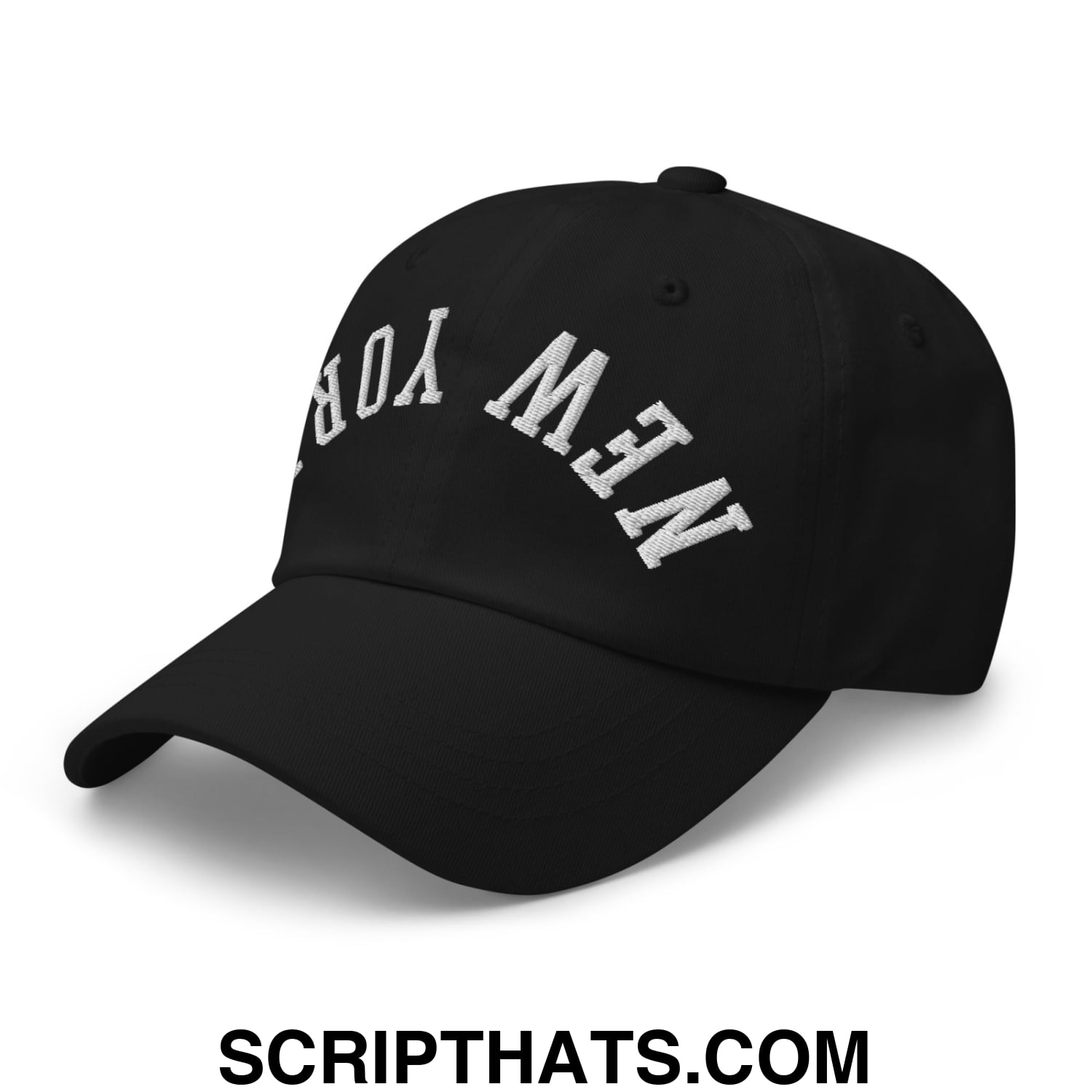 Upside Down New York Embroidered Unstructured Dad Hat Black