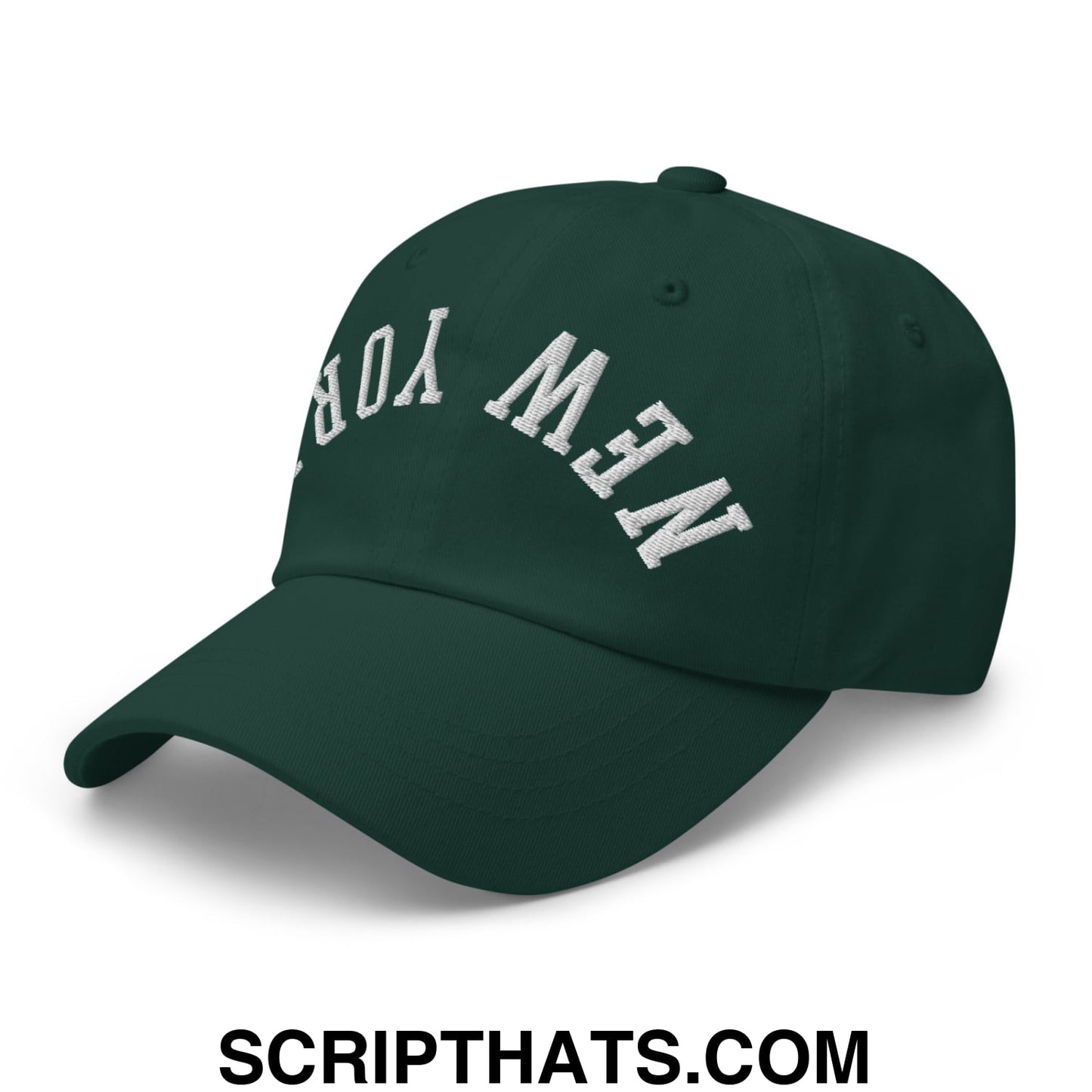Upside Down New York Embroidered Unstructured Dad Hat Spruce