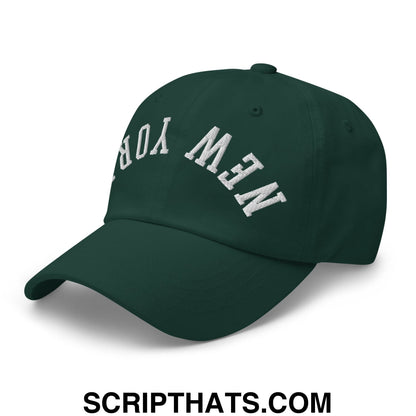 Upside Down New York Embroidered Unstructured Dad Hat Spruce