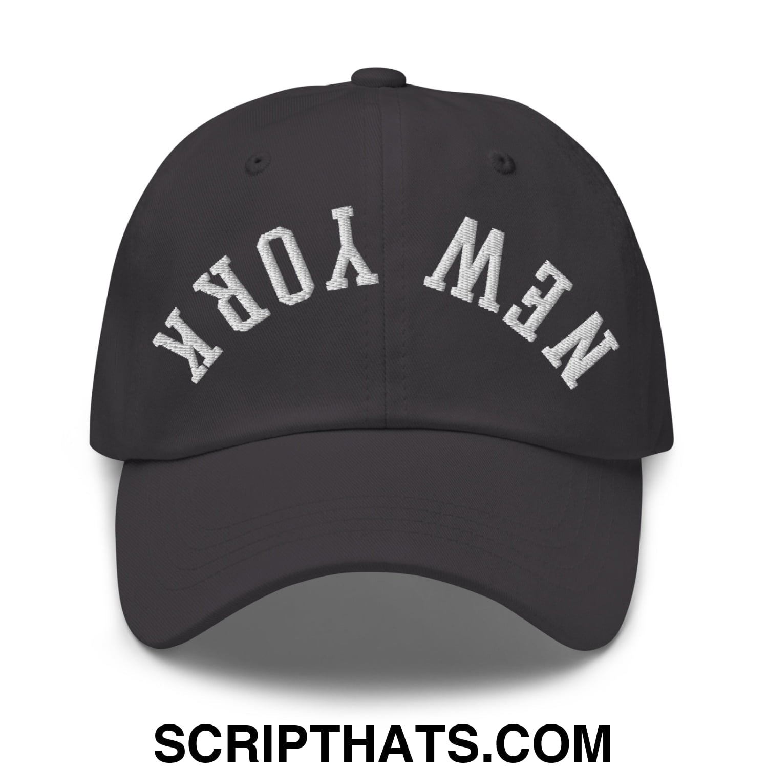 Upside Down New York Embroidered Unstructured Dad Hat Dark Grey