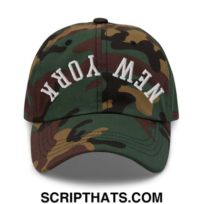 Upside Down New York Embroidered Unstructured Dad Hat Green Camo