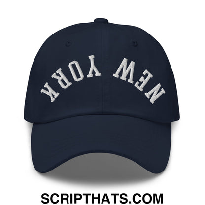 Upside Down New York Embroidered Unstructured Dad Hat Navy