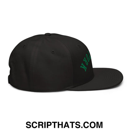 Upside Down New York Green Embroidered Flat Bill Brim Snapback Hat Black