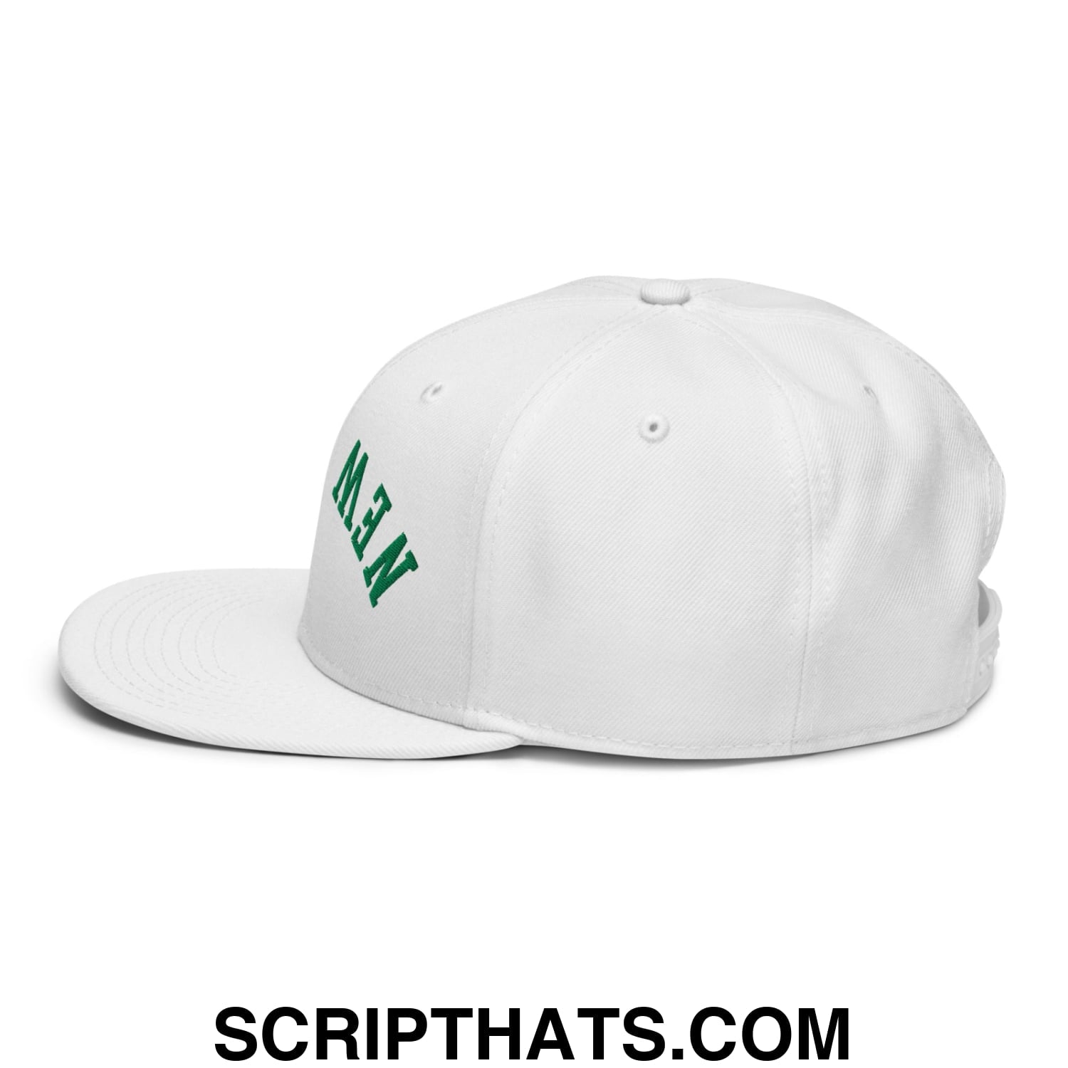 Upside Down New York Green Embroidered Flat Bill Brim Snapback Hat White