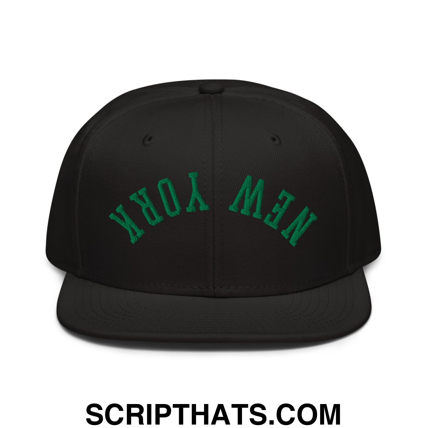 Upside Down New York Green Embroidered Flat Bill Brim Snapback Hat Black