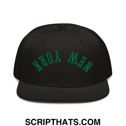 Upside Down New York Green Embroidered Flat Bill Brim Snapback Hat Black