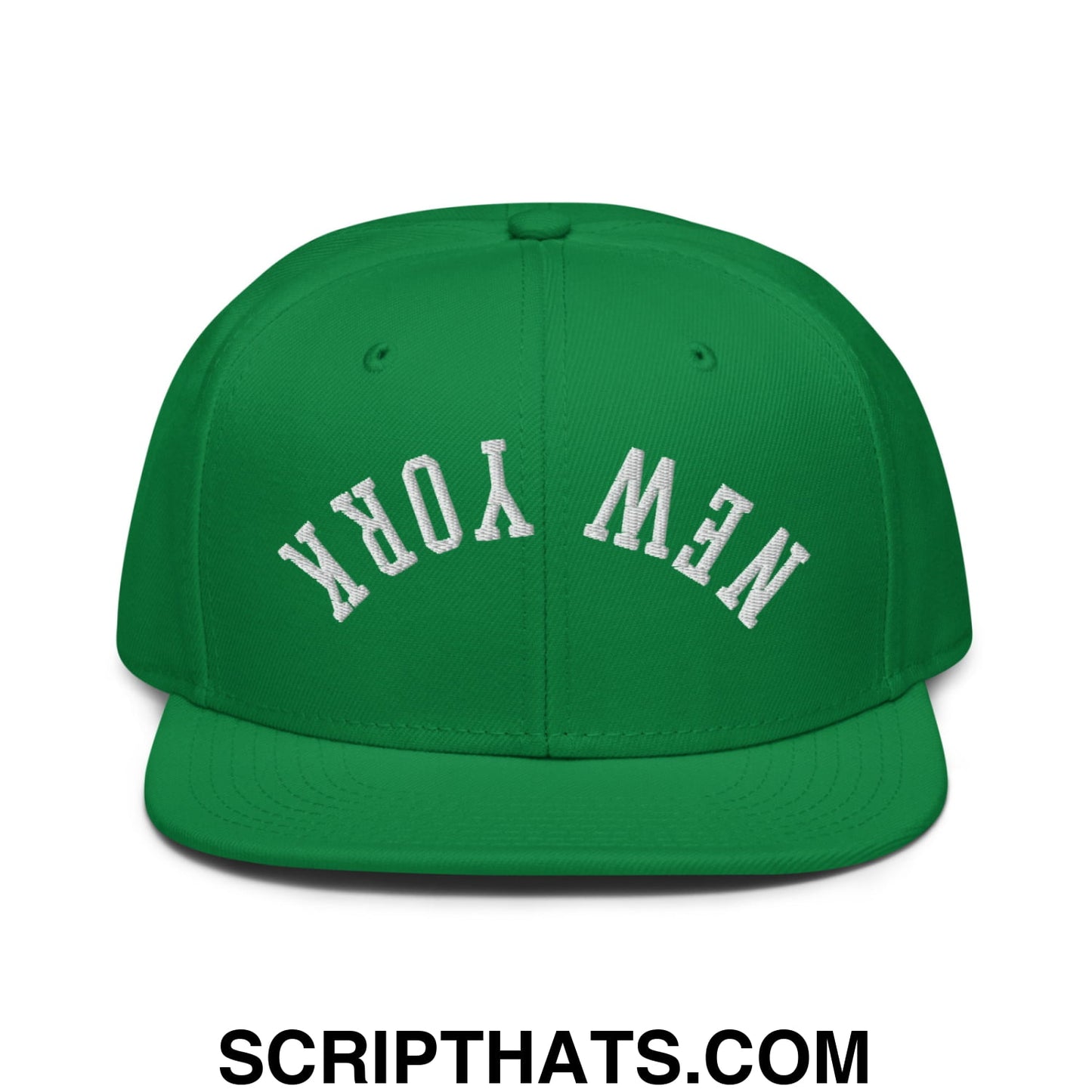 Upside Down New York Green Embroidered Flat Bill Brim Snapback Hat Kelly Green