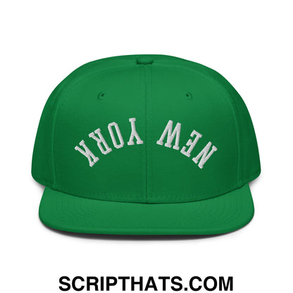 Upside Down New York Green Embroidered Flat Bill Brim Snapback Hat Kelly Green