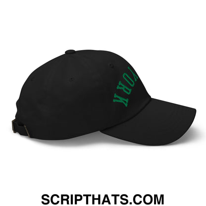 Upside Down New York Green Embroidered Unstructured Dad Hat Black