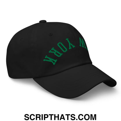 Upside Down New York Green Embroidered Unstructured Dad Hat Black