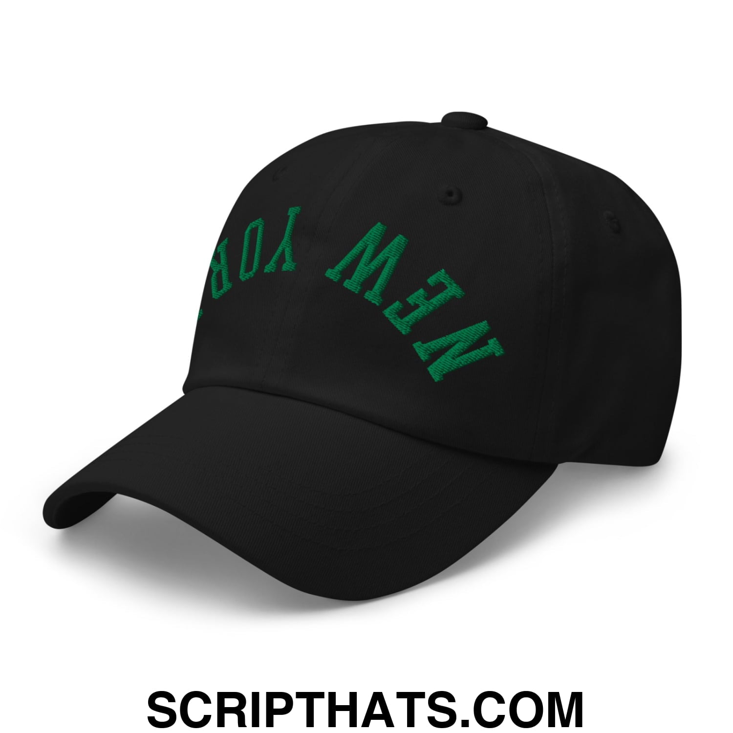 Upside Down New York Green Embroidered Unstructured Dad Hat Black