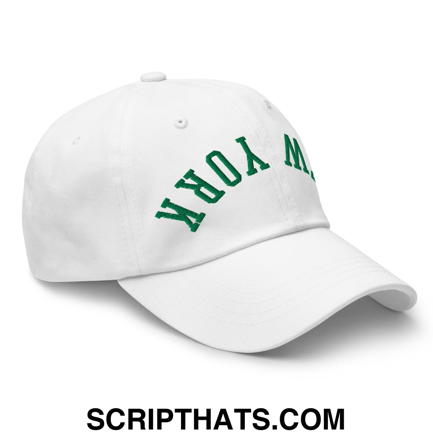 Upside Down New York Green Embroidered Unstructured Dad Hat White
