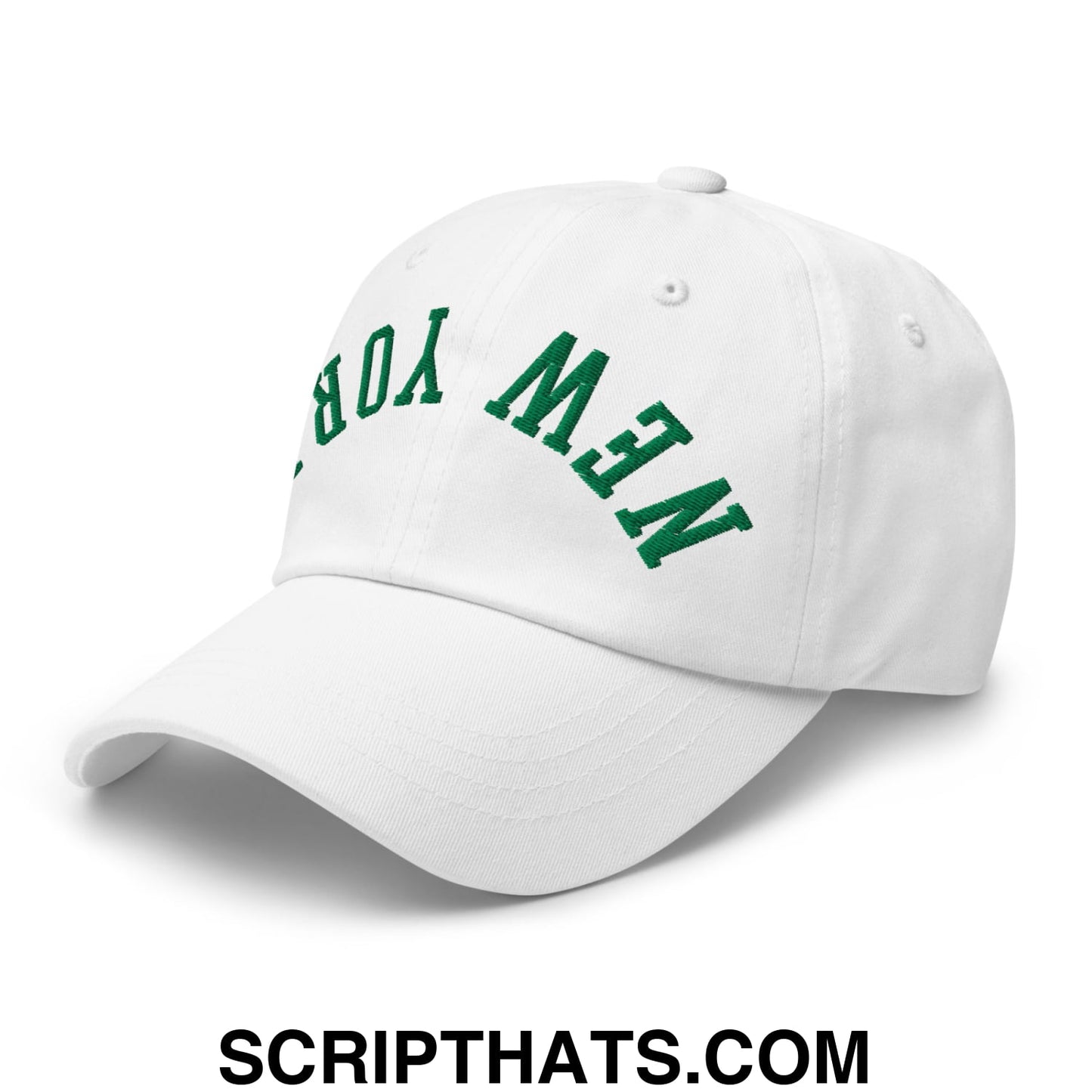 Upside Down New York Green Embroidered Unstructured Dad Hat White