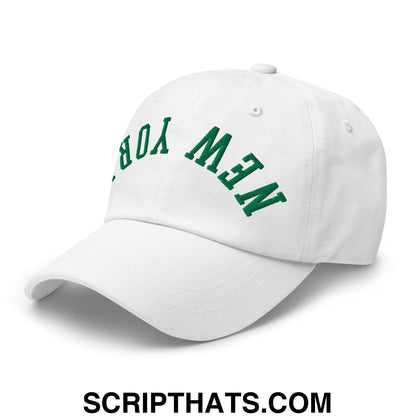 Upside Down New York Green Embroidered Unstructured Dad Hat White