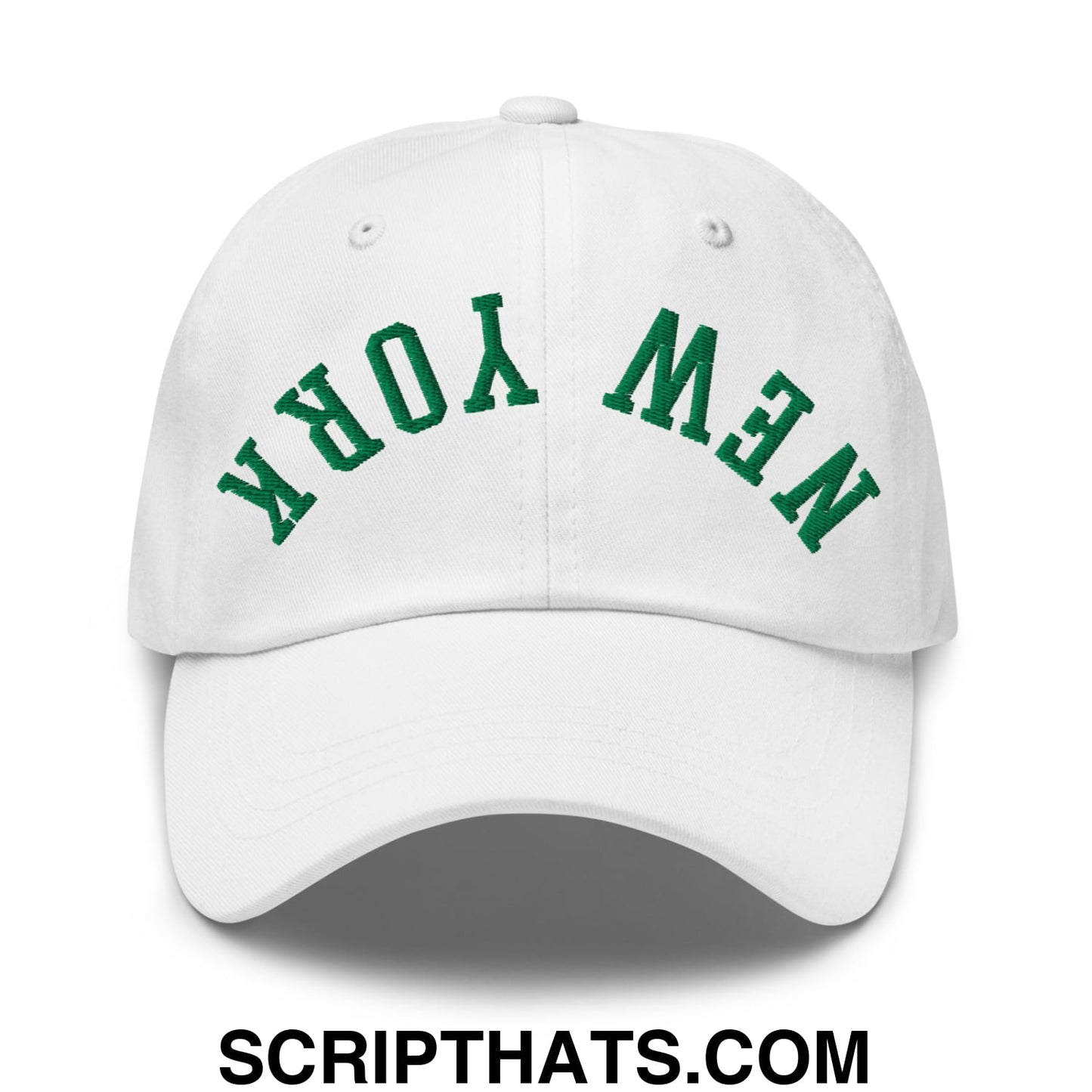 Upside Down New York Green Embroidered Unstructured Dad Hat White