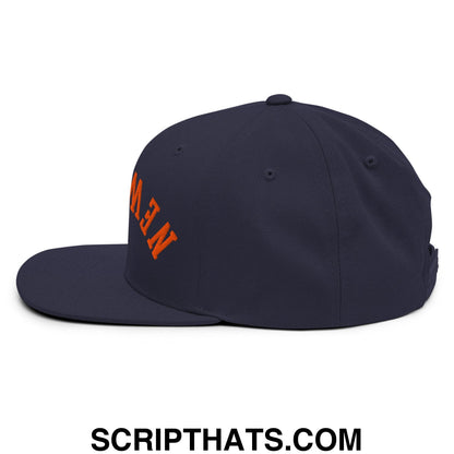 Upside Down New York Orange Embroidered Flat Bill Brim Snapback Hat Navy
