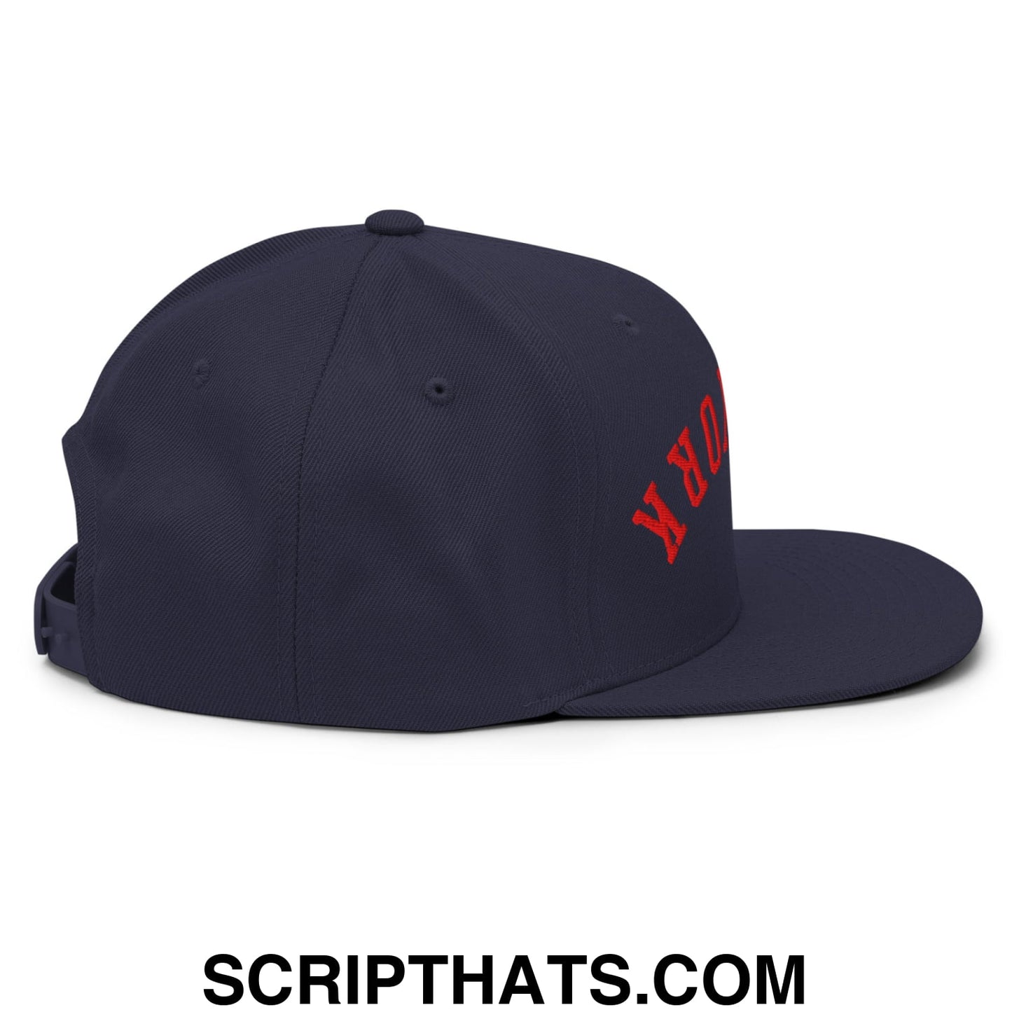 Upside Down New York Red Embroidered Flat Bill Brim Snapback Hat Navy