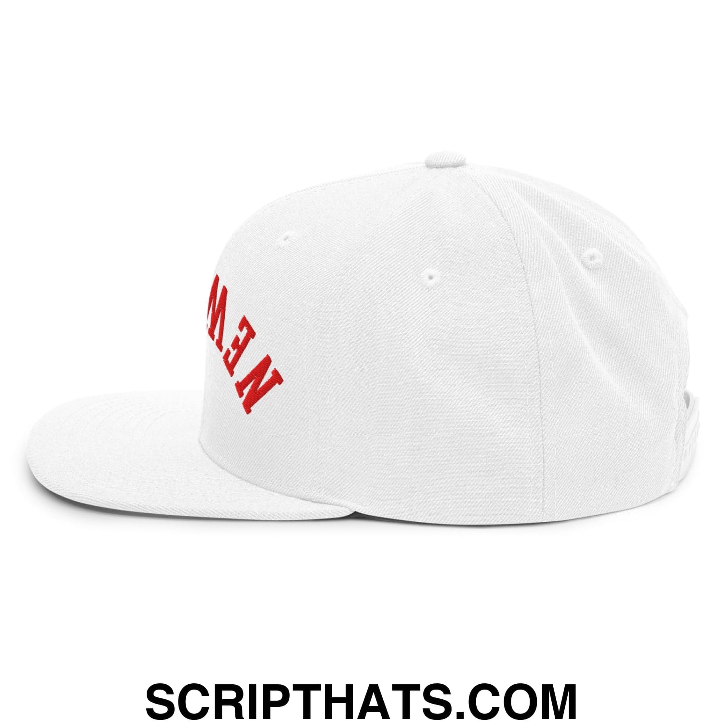 Upside Down New York Red Embroidered Flat Bill Brim Snapback Hat White