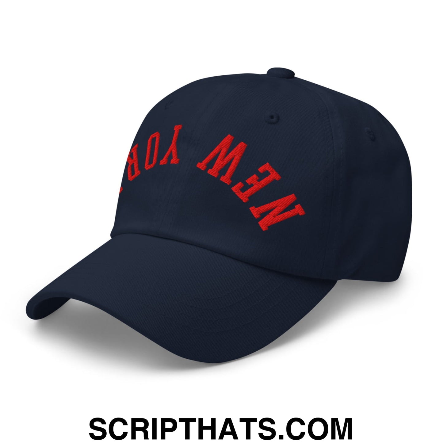 Upside Down New York Red Embroidered Unstructured Dad Hat Navy