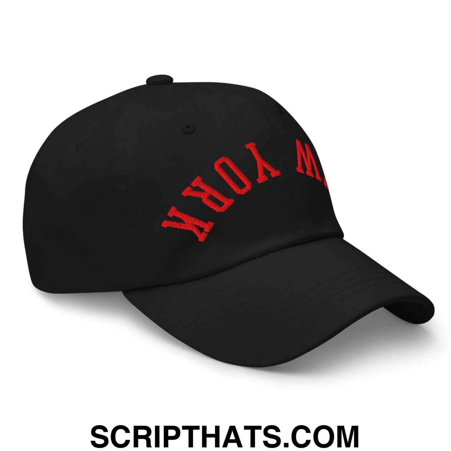 Upside Down New York Red Embroidered Unstructured Dad Hat Black