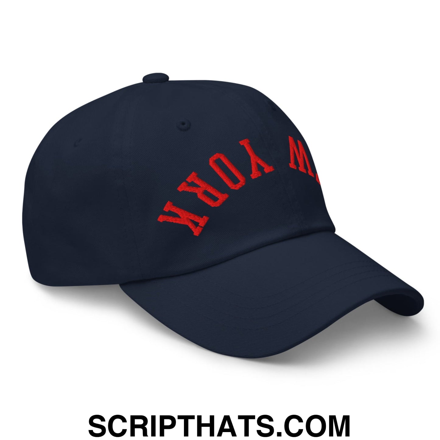 Upside Down New York Red Embroidered Unstructured Dad Hat Navy