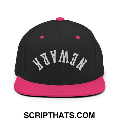 Upside Down Newark Embroidered Flat Bill Brim Snapback Hat Black Neon Pink