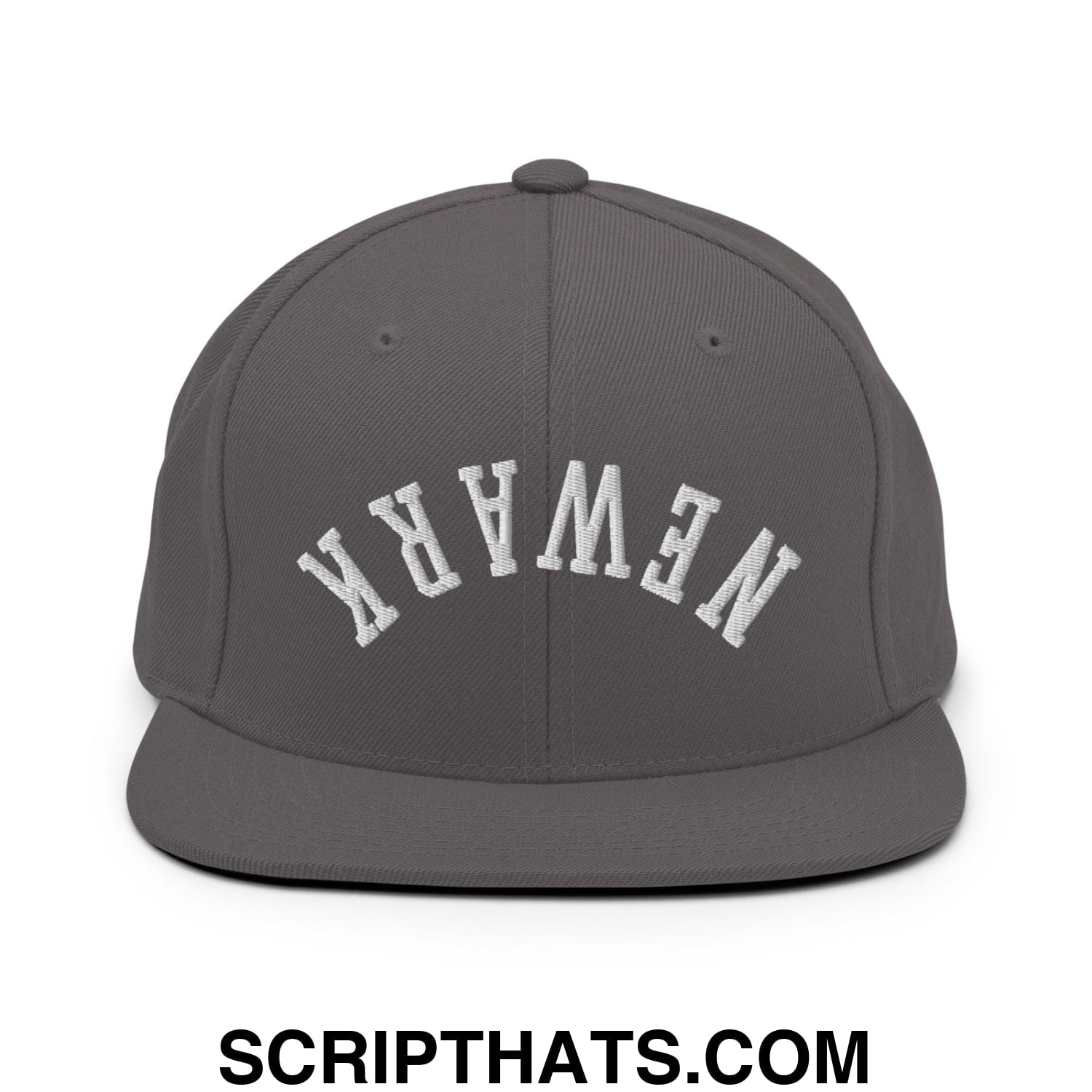 Upside Down Newark Embroidered Flat Bill Brim Snapback Hat Dark Grey