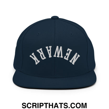 Upside Down Newark Embroidered Flat Bill Brim Snapback Hat Dark Navy