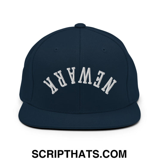 Upside Down Newark Embroidered Flat Bill Brim Snapback Hat Dark Navy