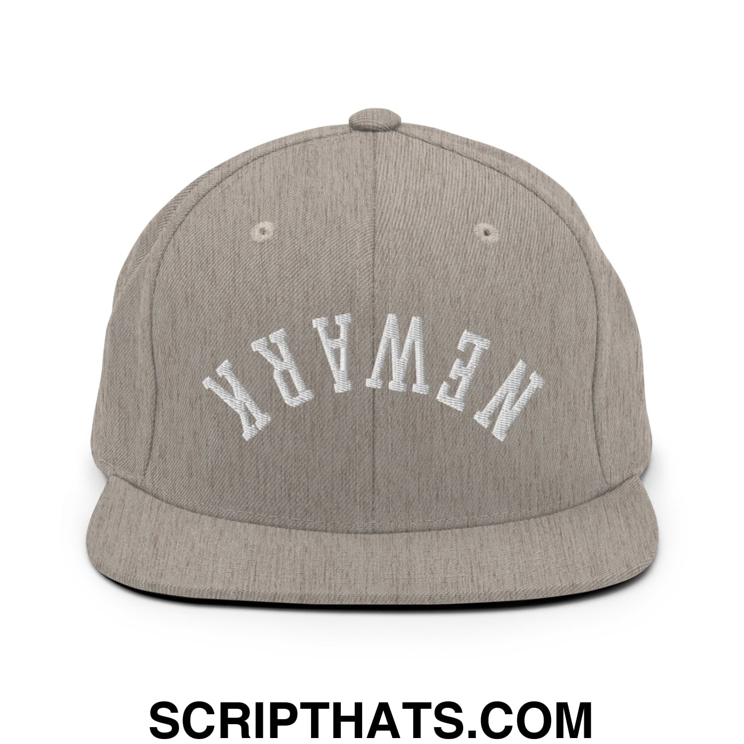 Upside Down Newark Embroidered Flat Bill Brim Snapback Hat Heather Grey