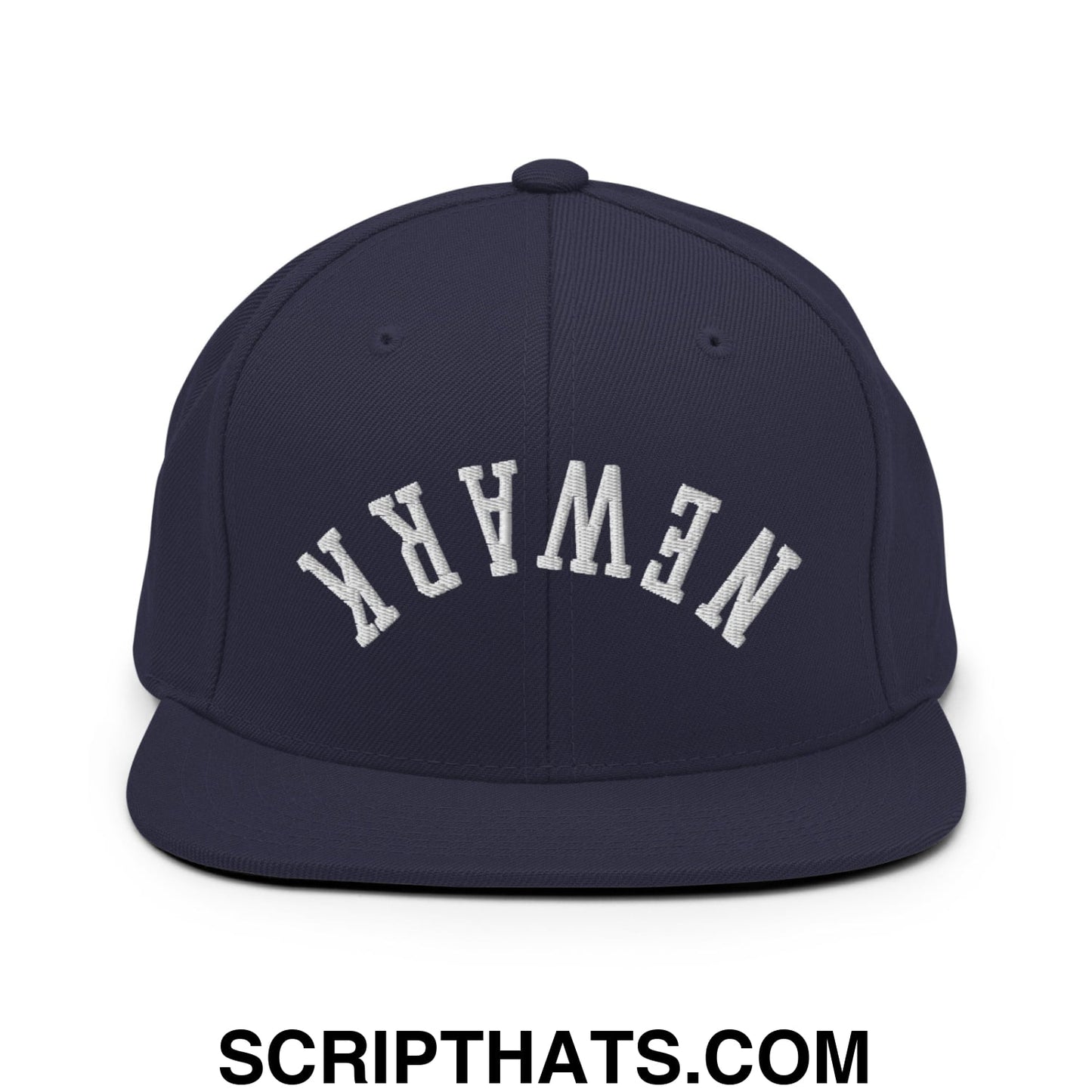 Upside Down Newark Embroidered Flat Bill Brim Snapback Hat Navy