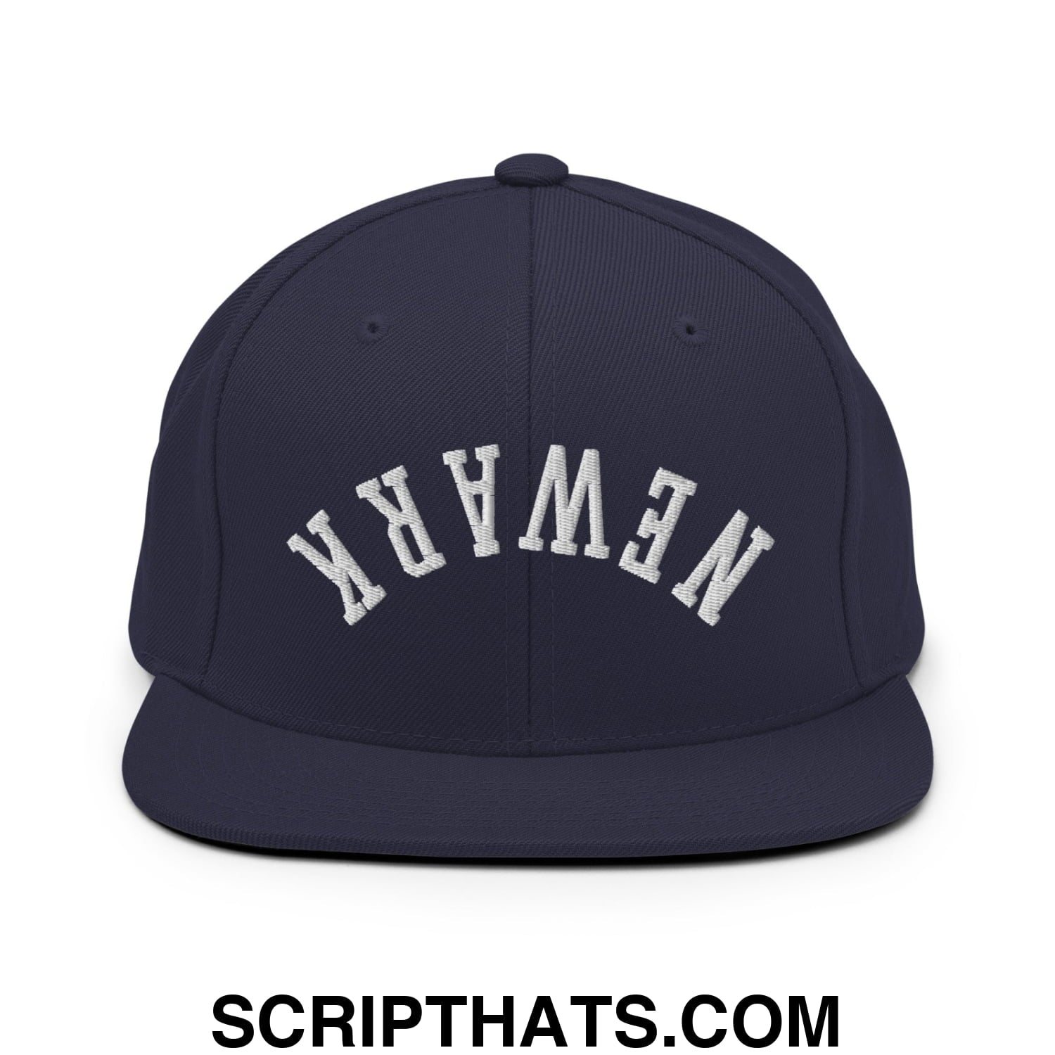 Upside Down Newark Embroidered Flat Bill Brim Snapback Hat Navy
