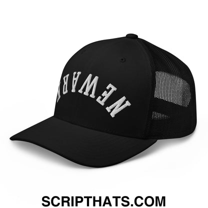 Upside Down Newark Embroidered Mesh Trucker Hat Black