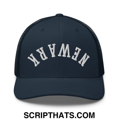 Upside Down Newark Embroidered Mesh Trucker Hat Navy