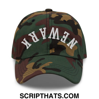 Upside Down Newark Embroidered Unstructured Dad Hat Green Camo