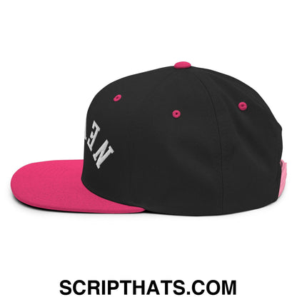 Upside Down Newsom Embroidered Flat Bill Brim Snapback Hat Black Neon Pink