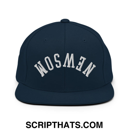 Upside Down Newsom Embroidered Flat Bill Brim Snapback Hat Dark Navy