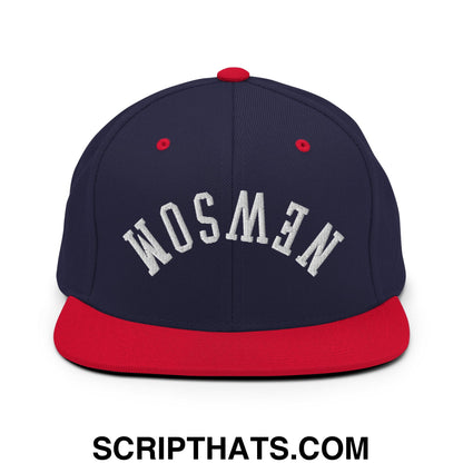 Upside Down Newsom Embroidered Flat Bill Brim Snapback Hat Navy Red