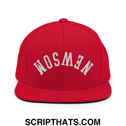 Upside Down Newsom Embroidered Flat Bill Brim Snapback Hat Red