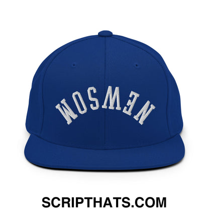 Upside Down Newsom Embroidered Flat Bill Brim Snapback Hat Royal Blue