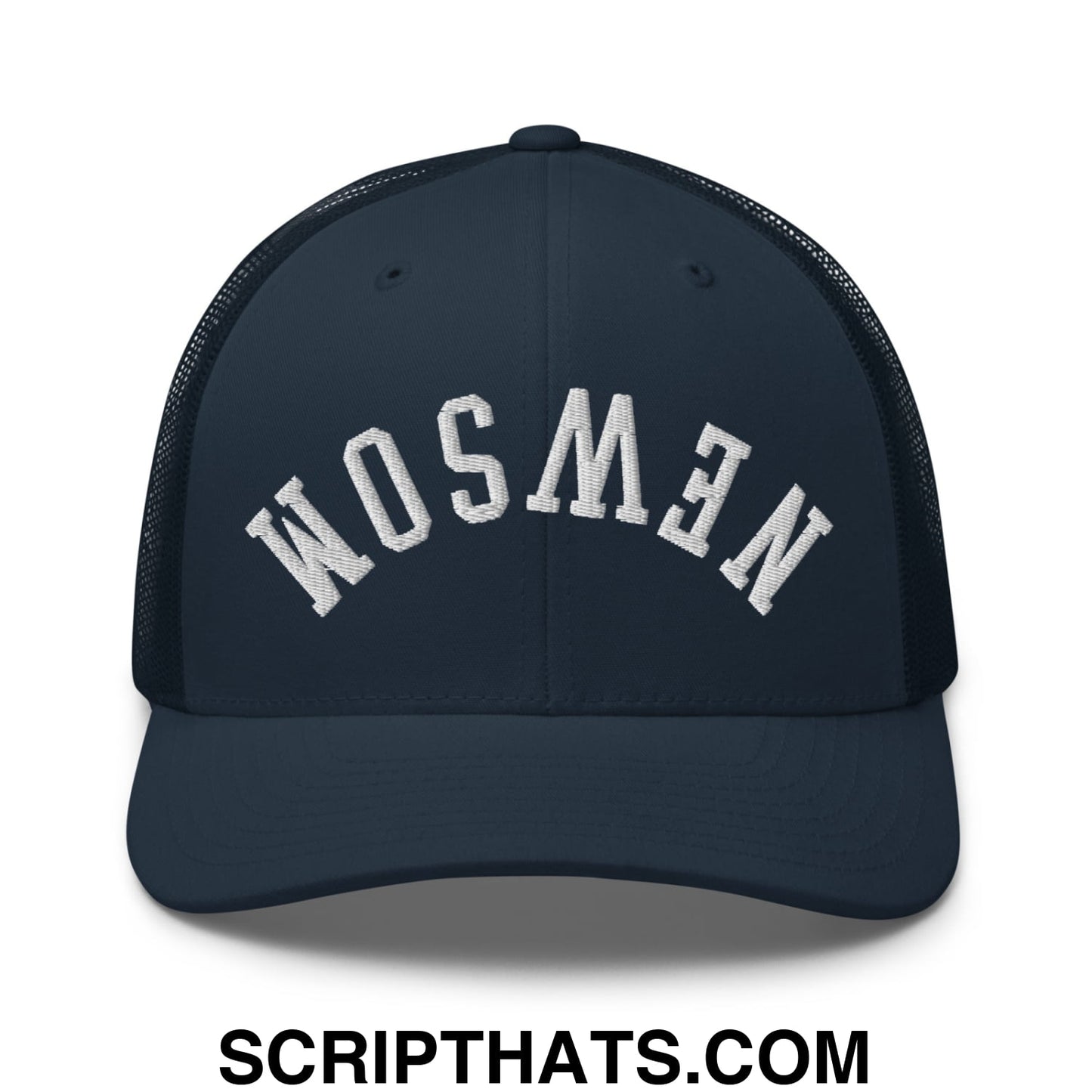 Upside Down Newsom Embroidered Mesh Trucker Hat Navy