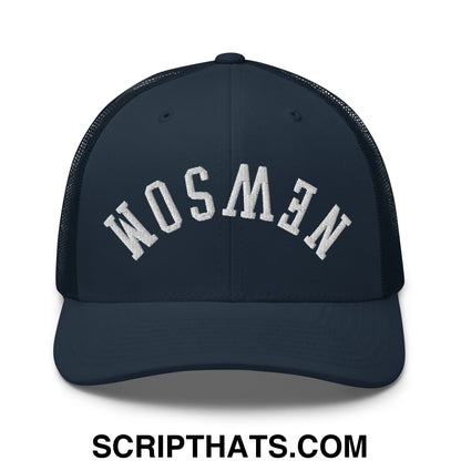 Upside Down Newsom Embroidered Mesh Trucker Hat Navy
