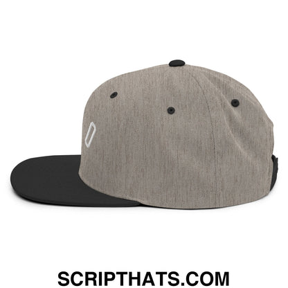 Gray heathered snapback cap with black flat bill and small white embroidered upside down Ohio logo on the side