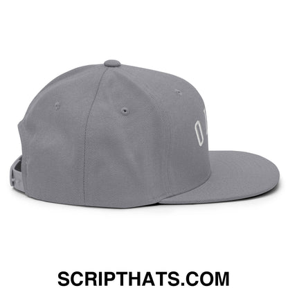 Gray upside down ohio embroidered flat bill brim snapback hat with white embroidery on the side