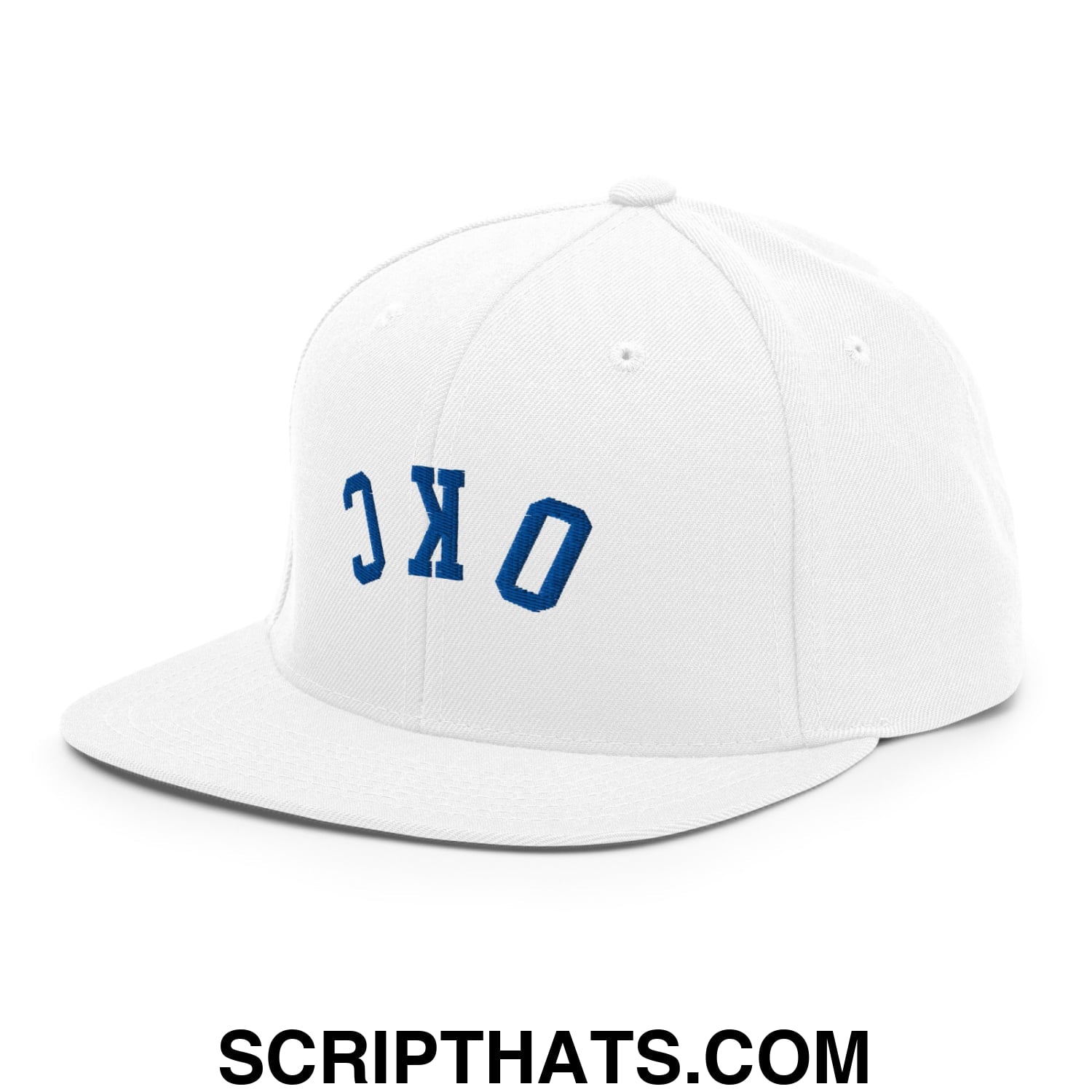 Upside Down OKC Oklahoma City Basketball Embroidered Flat Bill Brim Snapback Hat White