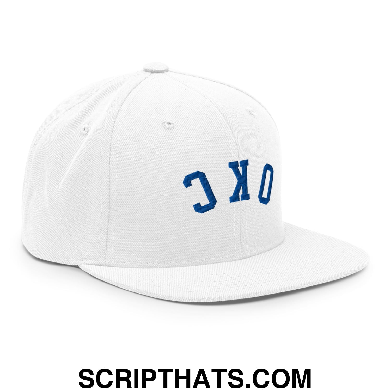 Upside Down OKC Oklahoma City Basketball Embroidered Flat Bill Brim Snapback Hat White