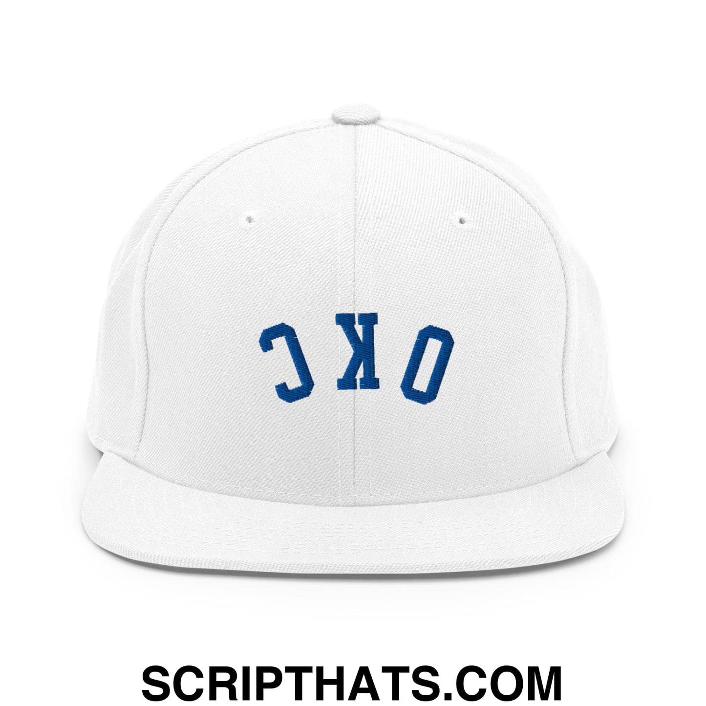 Upside Down OKC Oklahoma City Basketball Embroidered Flat Bill Brim Snapback Hat White